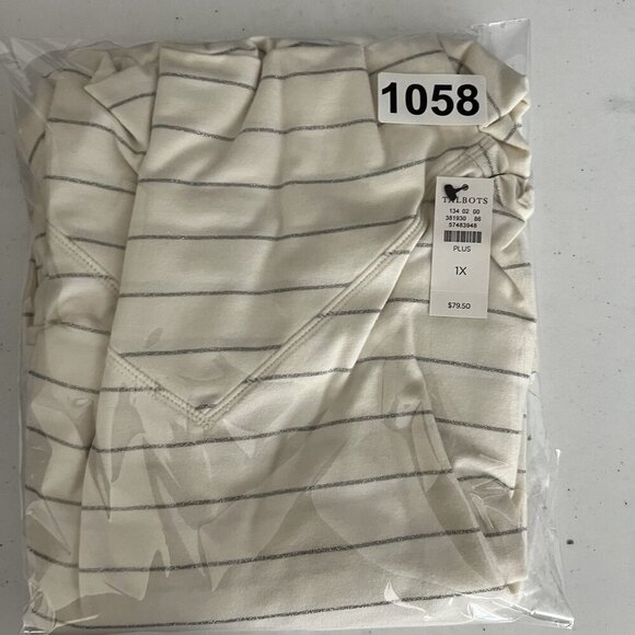 T by Talbots NWT Womens 1X Long Sleeve Metallic Striped Cowl Neck Top Nautical - Picture 16 of 16